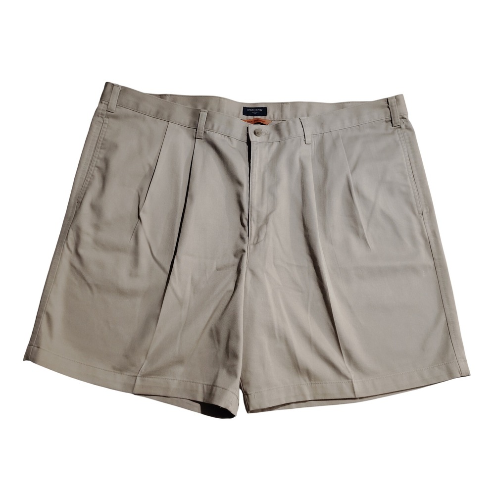 Dockers Mens 46 Khaki Pleated Stain‎ Defender Cotton Chino Shorts 315390725